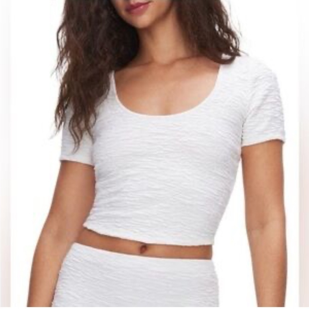 Good American wide scrunchie scoop neck crop top ivory women’s Sz 1